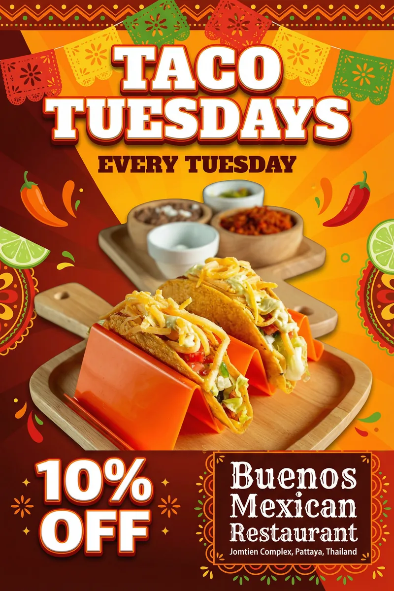 Taco Tuesdays — 10% off all taco plates and margaritas every Tuesday